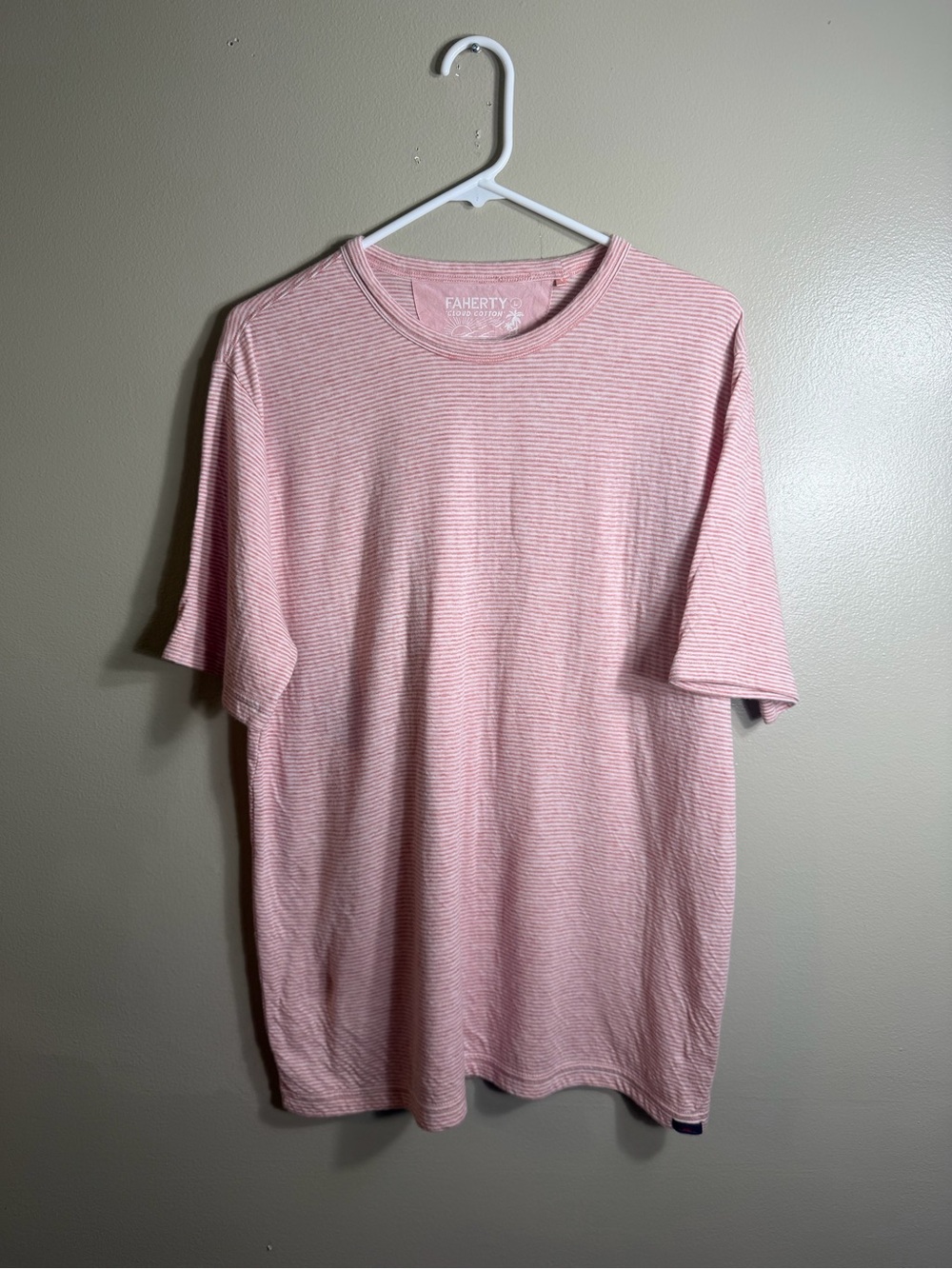Faherty Cloud Cotton Stripe Tee Pink White Pima Cotton Modal Size L